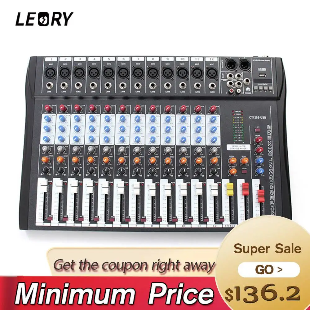 

ELM Professional 12Channel Karaoke Audio Sound Mixer Super Slim Microphone Mixing Amplifier Console With USB 48V Phantom Power