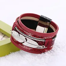 Bracelets En Cuir pour Femmes, En Alliage de Feuilles, grands Bijoux magnétiques, multicouches, Nouvelle Mode