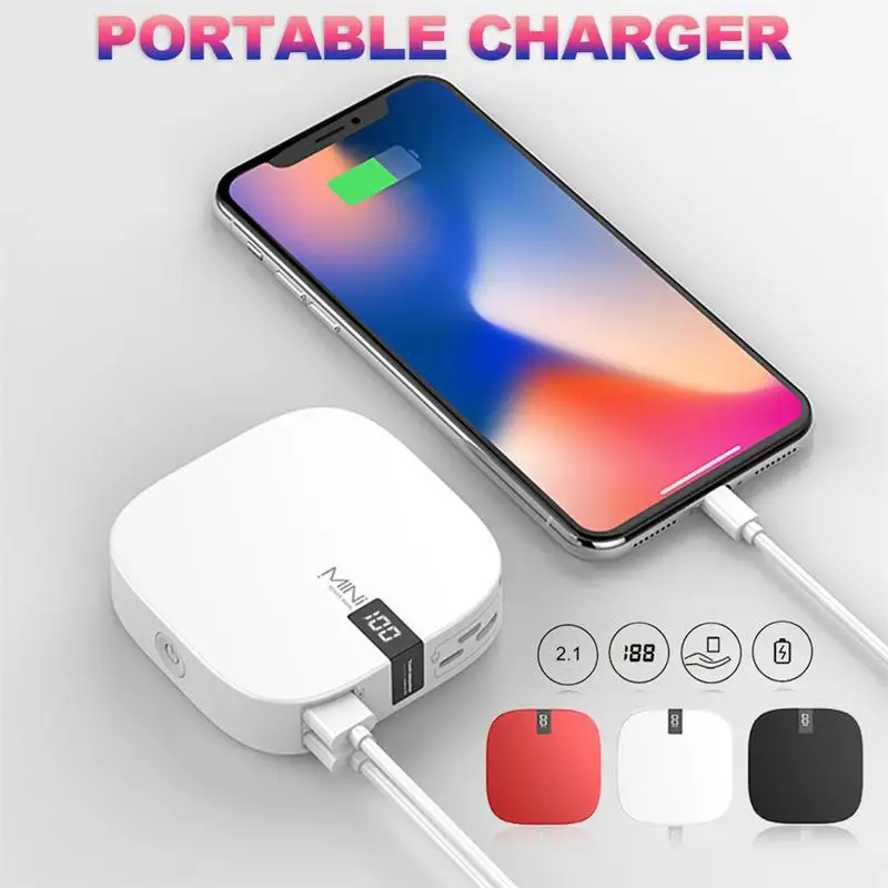 

10000mAh MINI Digital Display Mobile Power Bank Ultra-thin Dual USB Large Capacity Charger with Type-C Port