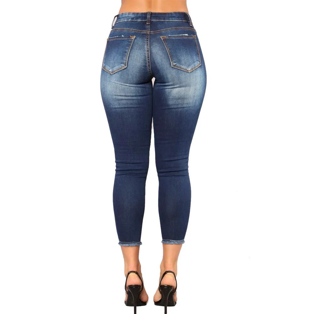 Для женщин рваные джинсы эластичный высокая талия рваные брюки для девочек Джинсы бойфренда повседневное плюс разме