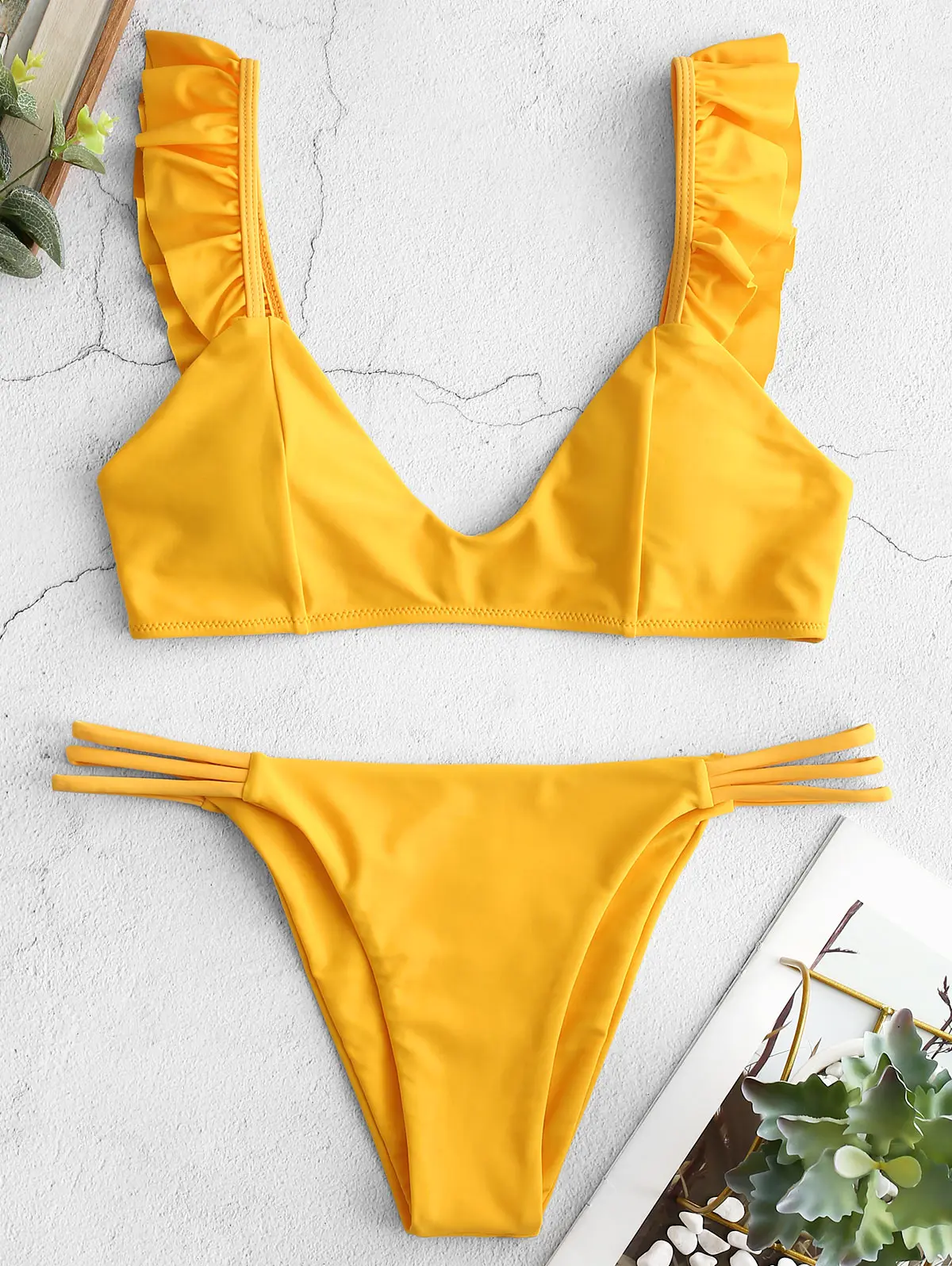 Женский купальный костюм из двух предметов с глубоким V образным вырезом и