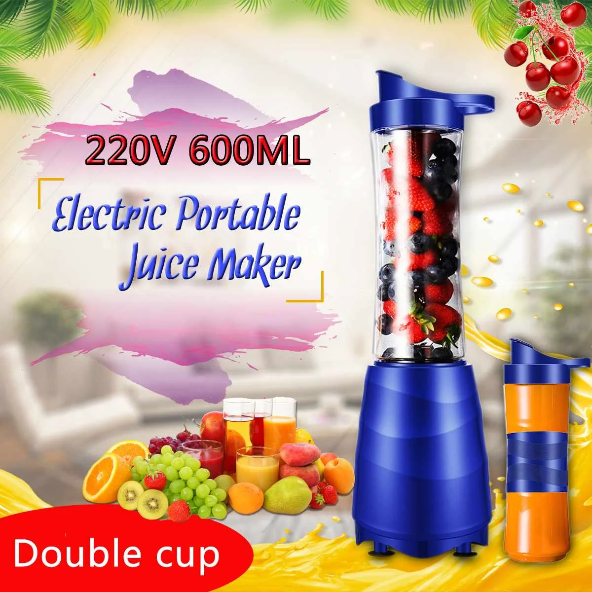 

220V Multi-function Electric Portable Juice Maker Juicer Cup Mini Fast Stirring Food Mixer Home Juicer 600ml