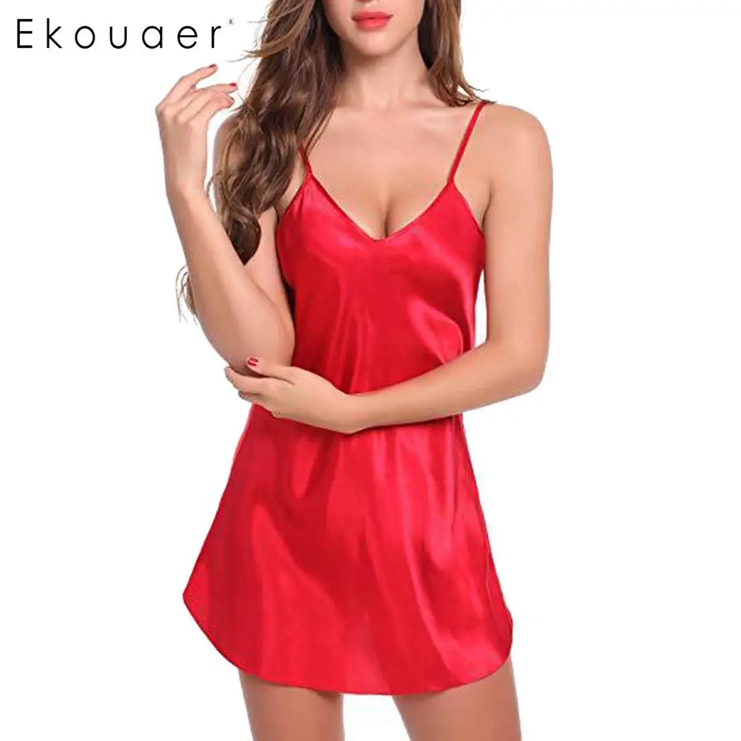 Ekouaer женские Ночная рубашка без рукавов сексуальное белье Babydoll Nightdress ночная с