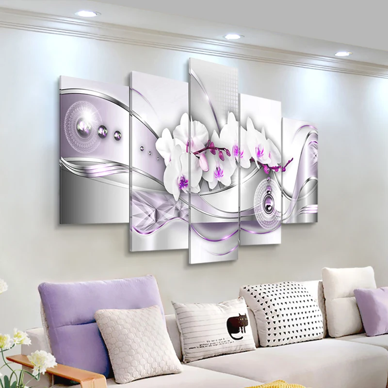 Современная Настенная живопись 5 панелей цветы плакаты и принты абстрактные орхидеи холст живопись настенные картины для гостиной