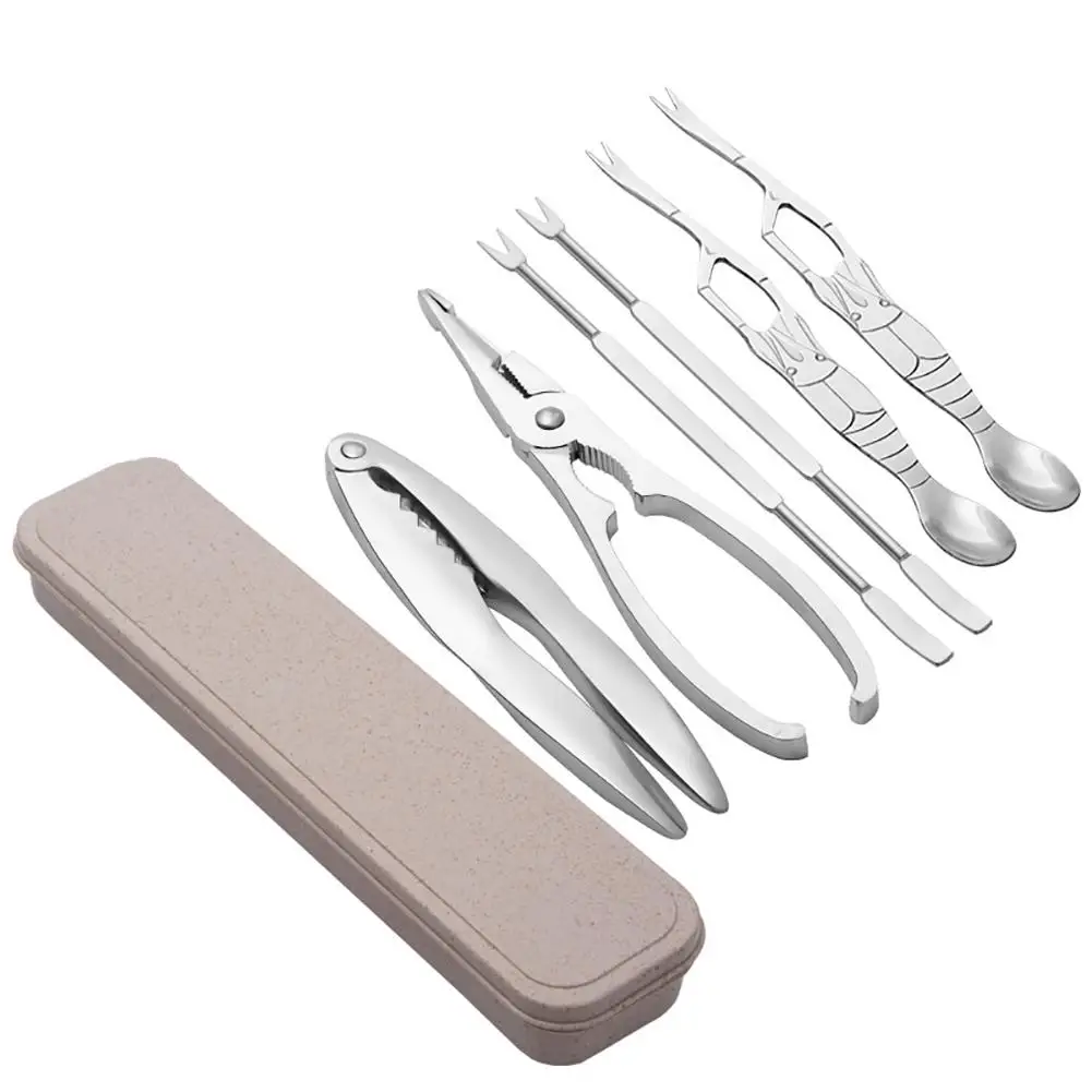 

LUDA-6Pcs Portable Home Eating Crabs Seafood Tool Creative Kitchen Auxiliary Tools Eco-Friendly Clips Forks With Storage Box