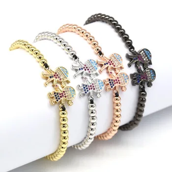 

10pcs/Lot Cute Bear Pave Setting Zircon CZ Lovely Boy Girl Bracelet Fashion Black Rope Weaving 4 mm Round Beads Bracelets