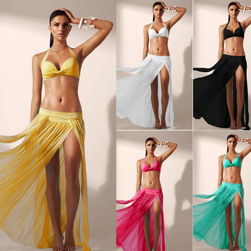 

Lady Sexy Swimwear Sexy Chiffon Summer Beach Dress Cover Up Solid Color Beachwear Sarong Long Swimsuit Bathing suit Swim Wrap