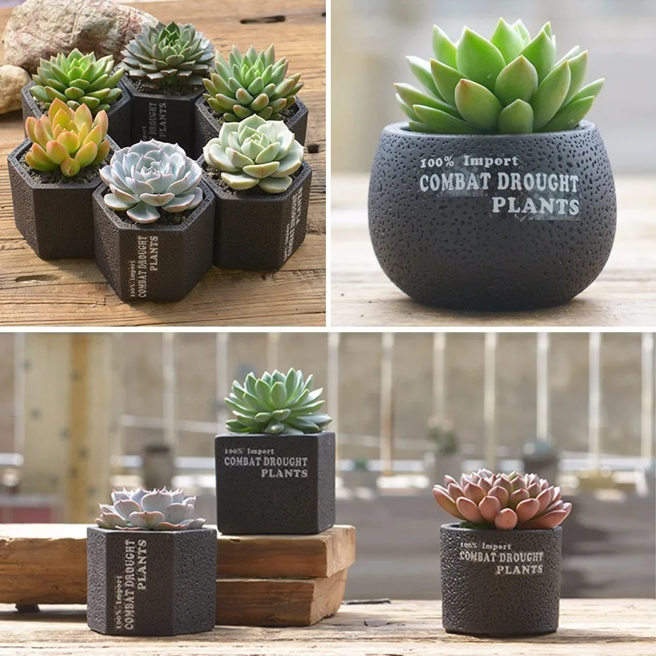 Cement Concrete Ceramic Planters Set Matt Porcelain Flowerpot Mini