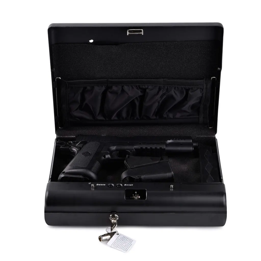 

Portable Gun Safes Fingerprint Safe Box Solid Steel Security Key Lock Safes For Money Valuables Jewelry Pistol Box Mini Car Safe