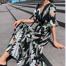 Female Summer Dress 2019 New Korean Fashion Women Short Sleeve Floral Print Long Chiffon Dresses Female Summer Dress 2019 New Korean Fashion Women Short Sleeve Floral Print Long Chiffon Dresses