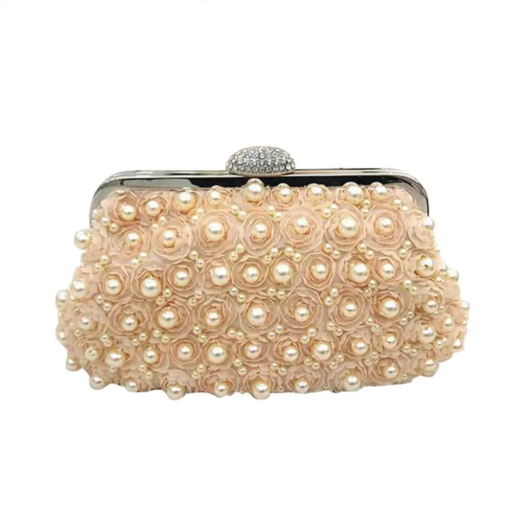 

European And American Style Dinner Bag Flowers Pearl Embroidered Beads Evening Party Bride Clutch Hand Bags For Women Handbag