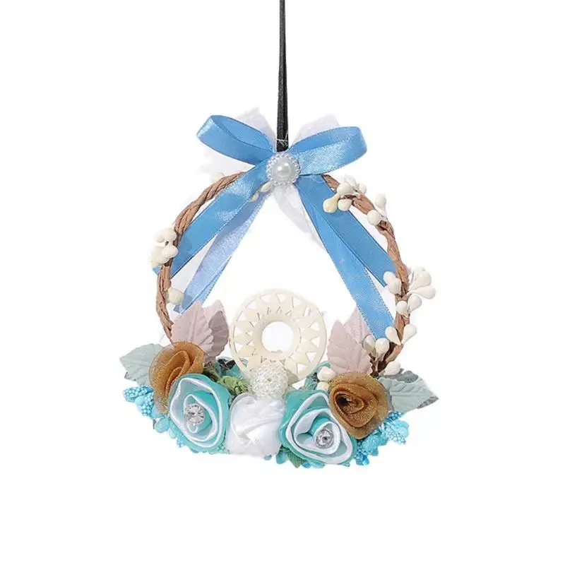 

VODOOL Cute Flower Ribbons Car Pendant Ornament Women Girl Auto Interior Wreath Handing Decoration Accessories Car Styling Decor