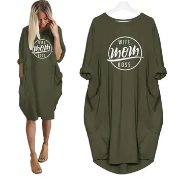 

2019 Fashion T-Shirt for Women Pocket WIFE MOM BOSS Letters Print Tshirt Plus Size Tops Graphic Tees Women Off The Shoulder
