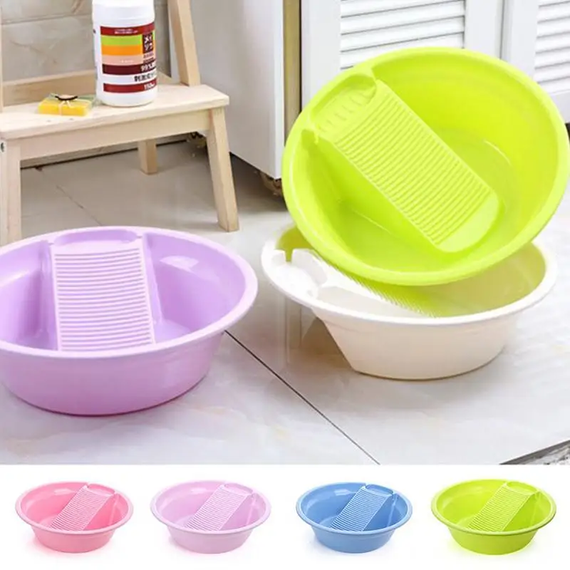 

4 Colors Plastic Practical Washtub Integrated Washboard Thickened Anti - Deformation Household Baby Underwear Laundry Basin