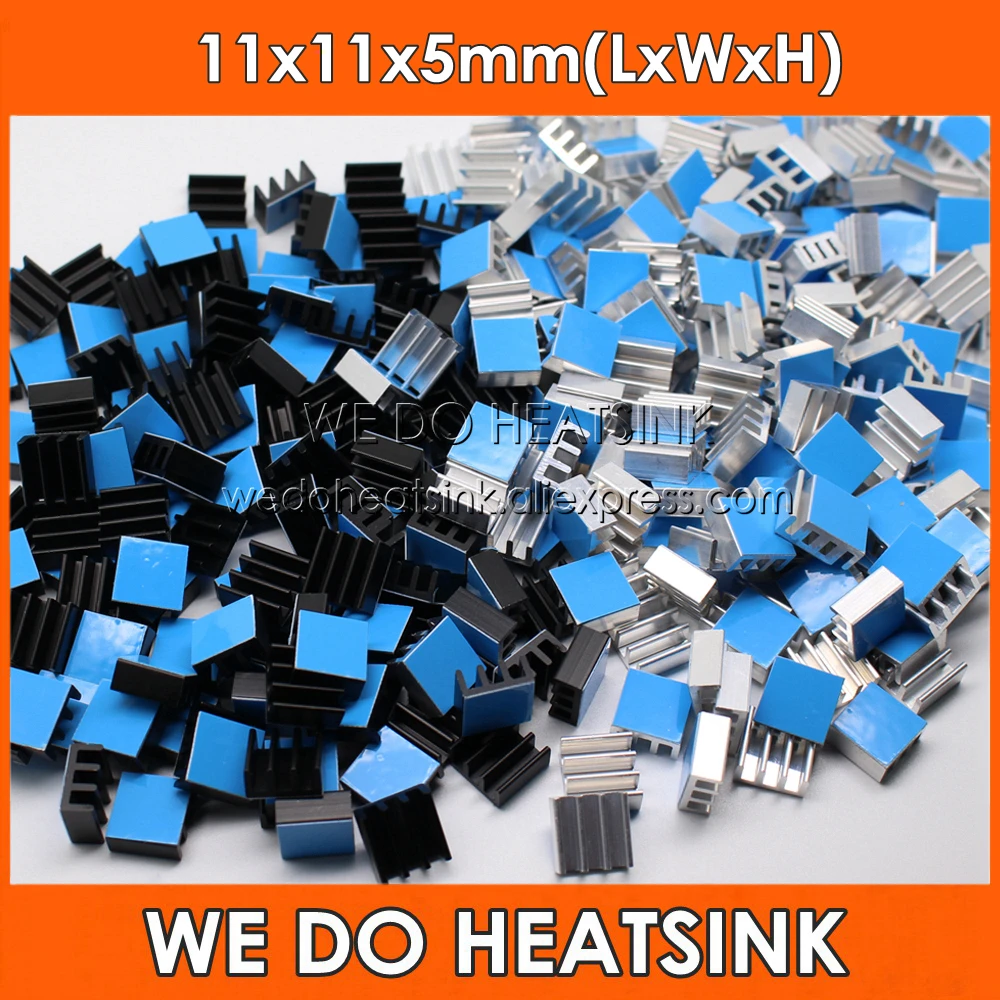 

WE DO HEATSINK 10pcs Aluminum Heatsink 11*11*5mm Electronic Chip Radiator Cooler DIY With Thermal Double Sided Adhesive Tape