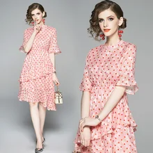 Новое дизайнерское летнее платье для подиума для женщин плиссированные летние вечерние платья в горошек с оборками hi low