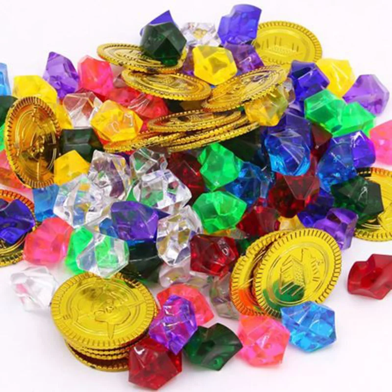 120 PC Pirate Gold Coins & Gems Jewelry Diamonds Treasure Children Play Toy Kitin Noncurrency