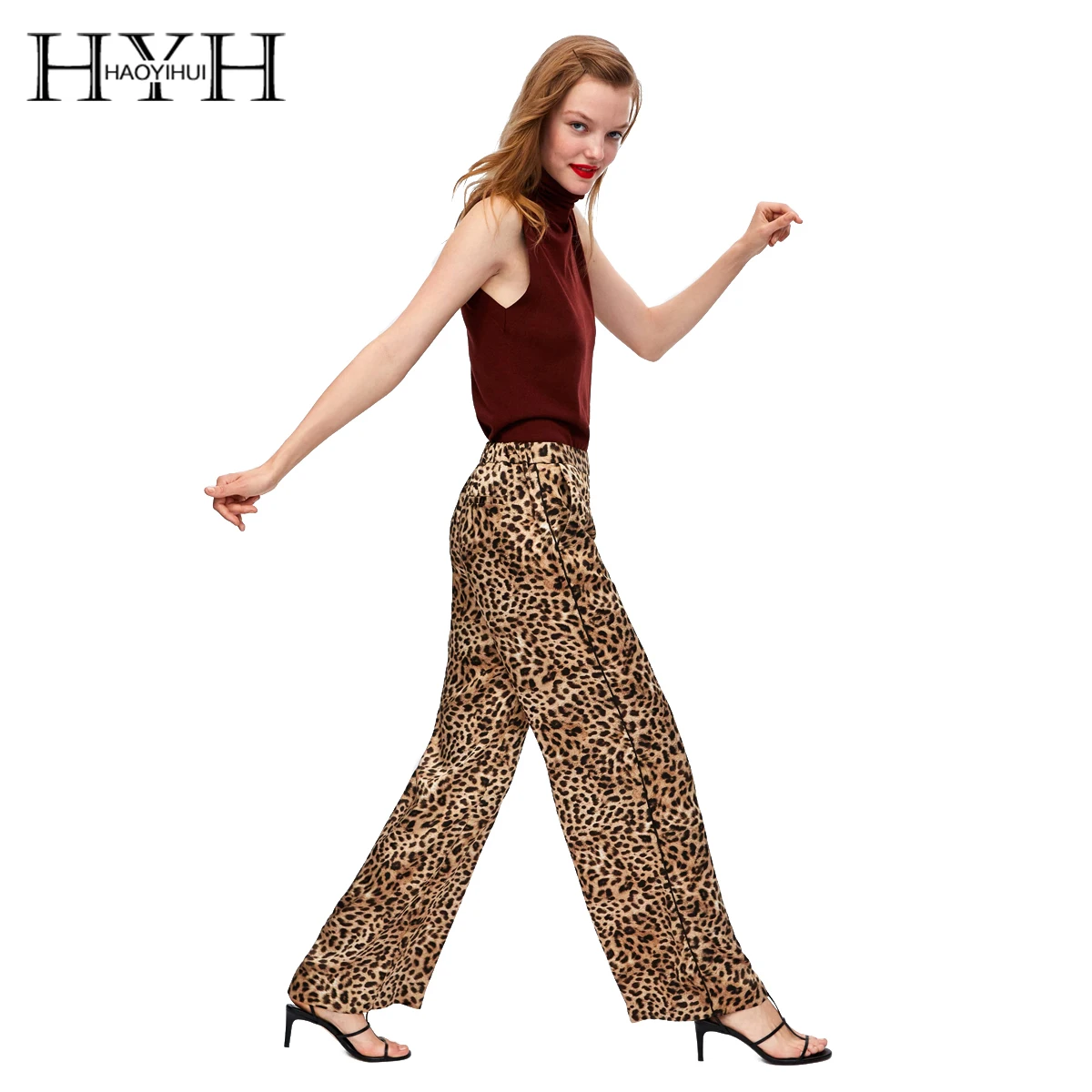 

HYH HAOYIHUI Simple Wild Sexy Animal Loose Type Printed Broad-legged Pants