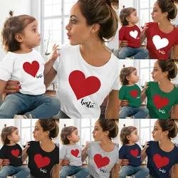 2019 наряд для родителей и детей футболка любовь печати Семейные комплекты свободные футболки с круглым вырезом белый плюс размеры Мама