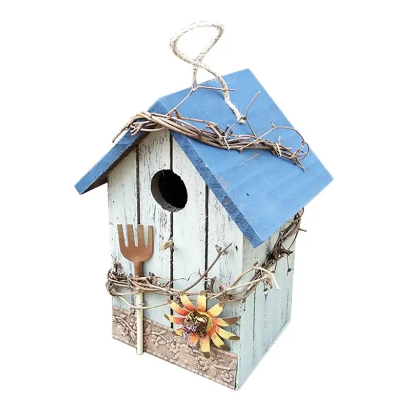 

Rustic Garden Wood House Hand-painted Bird's Nest Garden Plant Accessories Hand Painted Solid Wood Home Floral Birdhouse 2019