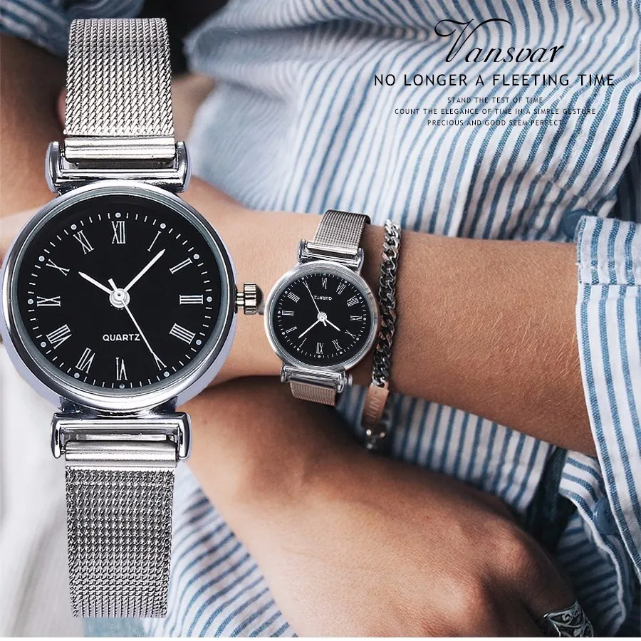 

Vansvar Brand Fashion Women Silver Watch Luxury Ladies Stainless Steel Quartz Watch Relogio Feminino Dropshipping