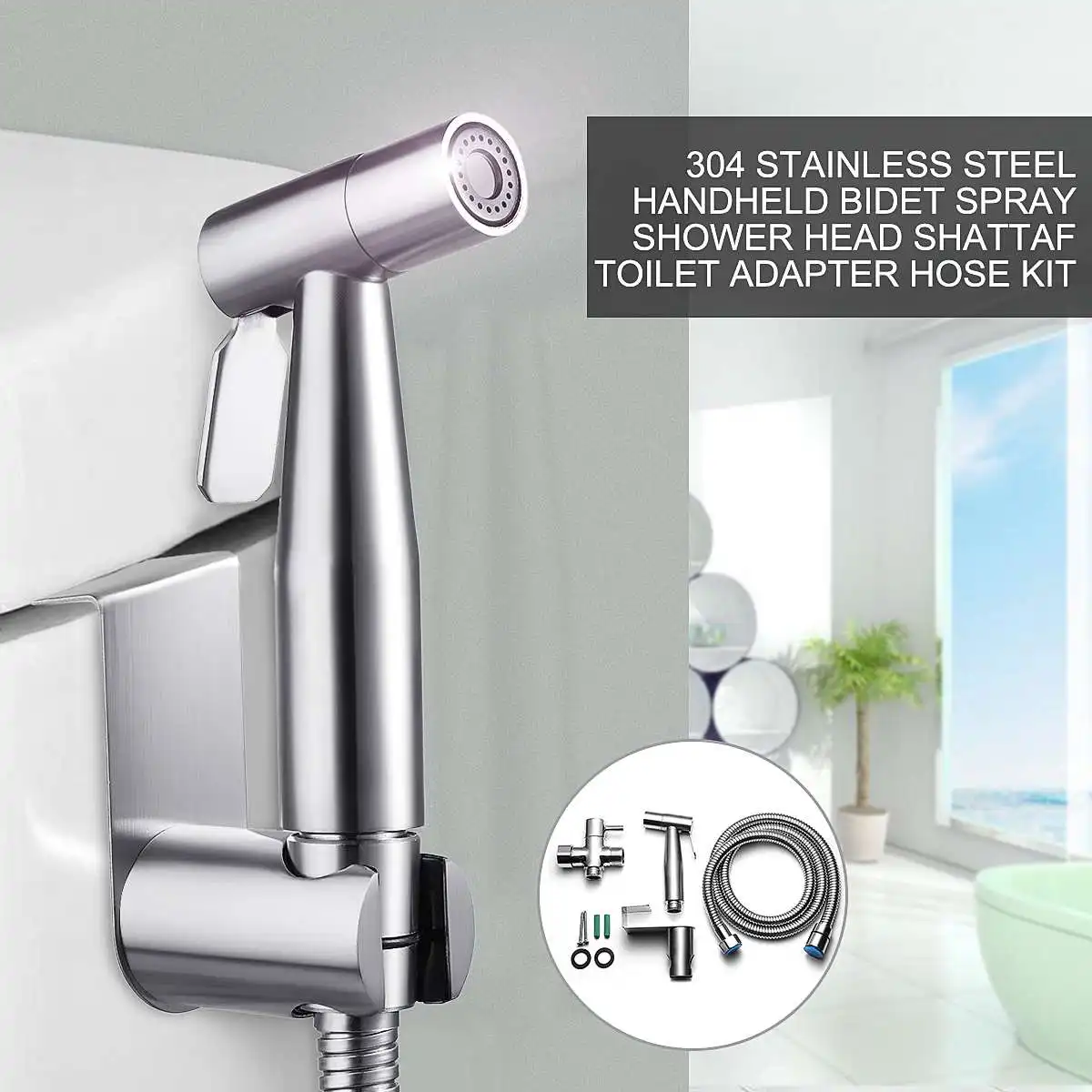

Stainless Steel Handheld Toilet Bidet Tap Set Hygienic Shower Portable Bidet Sprayer Bathroom Toilet Seat Bidet 2Modes Adaptor