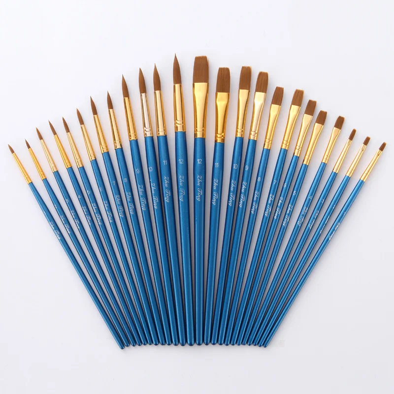 12 шт. нейлон жемчужно синий набор кистей для рисования ручка острым плоской головкой акварель краски кисточки для акварель поставки
