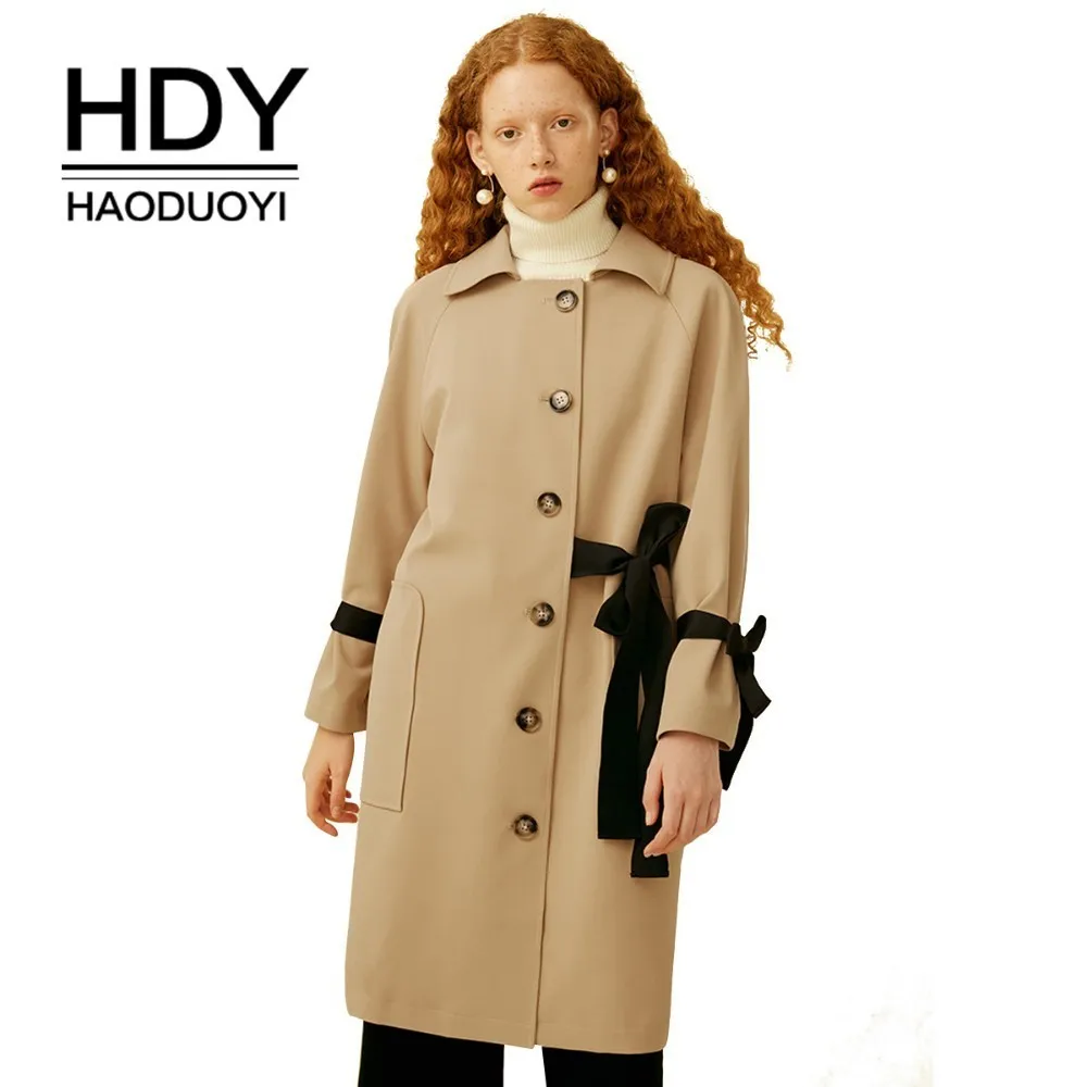 HDY Haoduoyi Cultivate oneself Simplicity Easy Leisure time Color collision Frenulum Big pocket Medium length fund Windbreaker