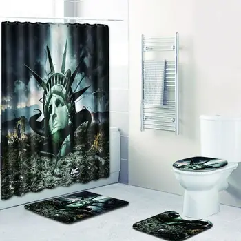 

Science Fiction 4pcs Christmas Bathroom Shower Curtain and Rug Sets India Anti Slip Bath Mat Toilet Mat Accessories Floor Carpet