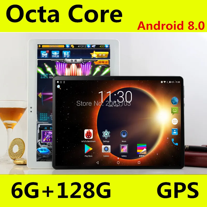 Free shipping Android 8.0 Octa Core 10 inch Tablet PC 6GB RAM 64GB ROM 128GB ROM 8MP WIFI A-GPS 3G 4G LTE IPS 1280*800