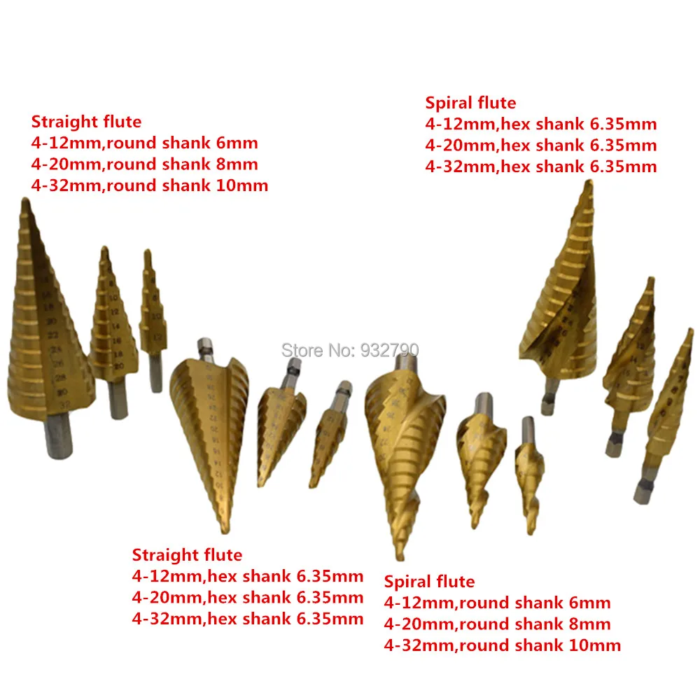 12pcs HSS Step Drill Bit Set High Speed Steel Titanium Step Bit Set Metal Carbon Steel Aluminium Wood PVC Insulating Plate Cut
