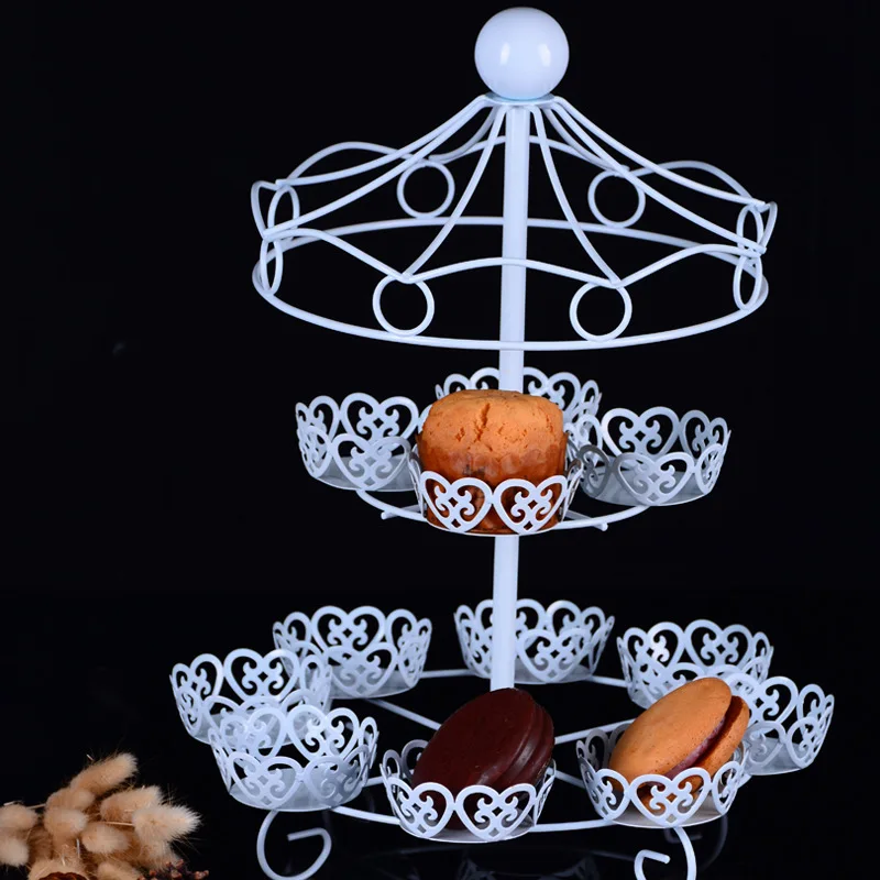 Delfenfen Two Layers Carousel 12Cups White Cake Stands for Wedding Birthday Party Suppliers Cake Sh