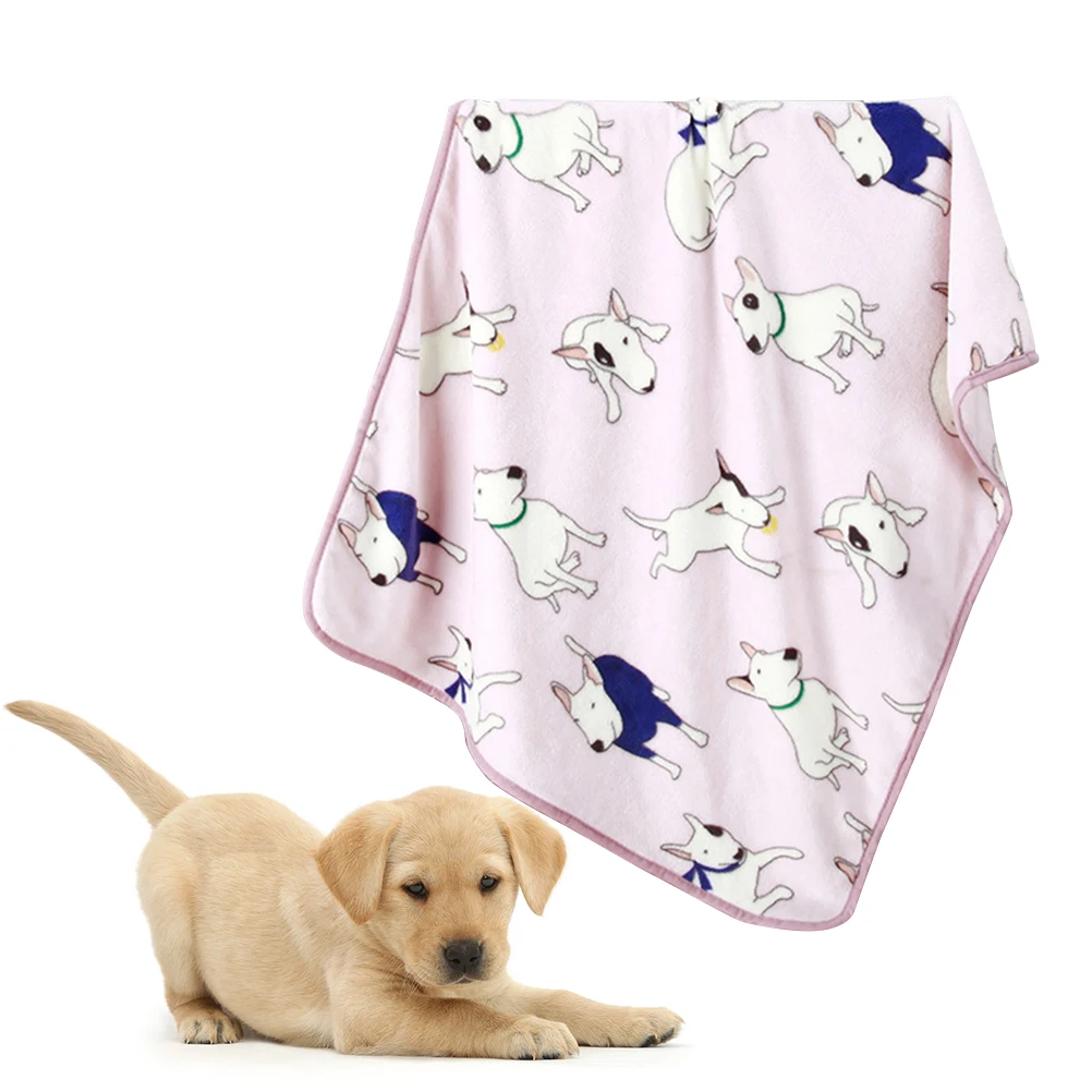 

100 x 75cm Warm Fleece Cat Dog Bed Bull Terrier Printed Soft Blankets Mat For Small Medium Large Puppy Dogs Pet Products (Pink)