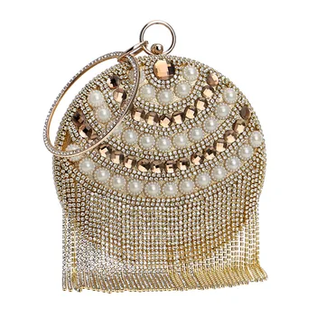 

Circular Women Clutch Tassel Rhinestones Evening Bags Acrylic Beaded Chain Shoulder Purse Evening Bags For Party Wedding YM1192