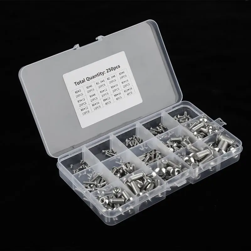 

250Pcs/Set M2-M10 Machine Screws Set Screws for Laptop/Keyboard/Phone/PC Fastener Repair Tool Kit