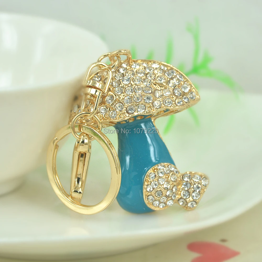 

New Fashion CH Mushroom Keychain Keyring Rhinestone Crystal Charm Pendant Key Bag Chain Christmas Girlfriend Lover Gift