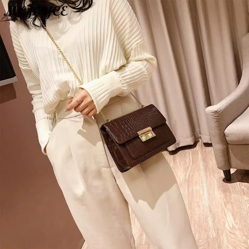 الأزياء نمط الحجر أكياس Crossbody للنساء صغيرة الصلبة الألوان حقيبة كتف الرجعية سلسلة رفرف الإناث يد والمحافظ Bolsas