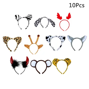 

10 pcs Head Band Plush Elastic Cartoon Cute Animal Headband Headwear Hair Hoop for Cosplay Dancing Theater