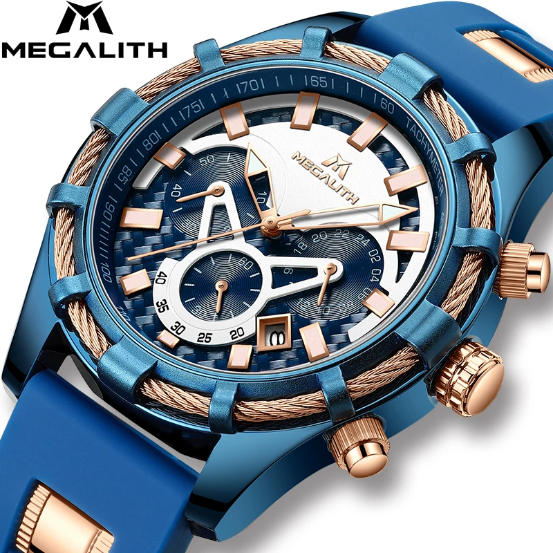 

MEGALITH Luxury Brand Mens Watches With Chronograph Waterproof Silicone Strap Sports Quartz Wrist Watches Relogio Masculino