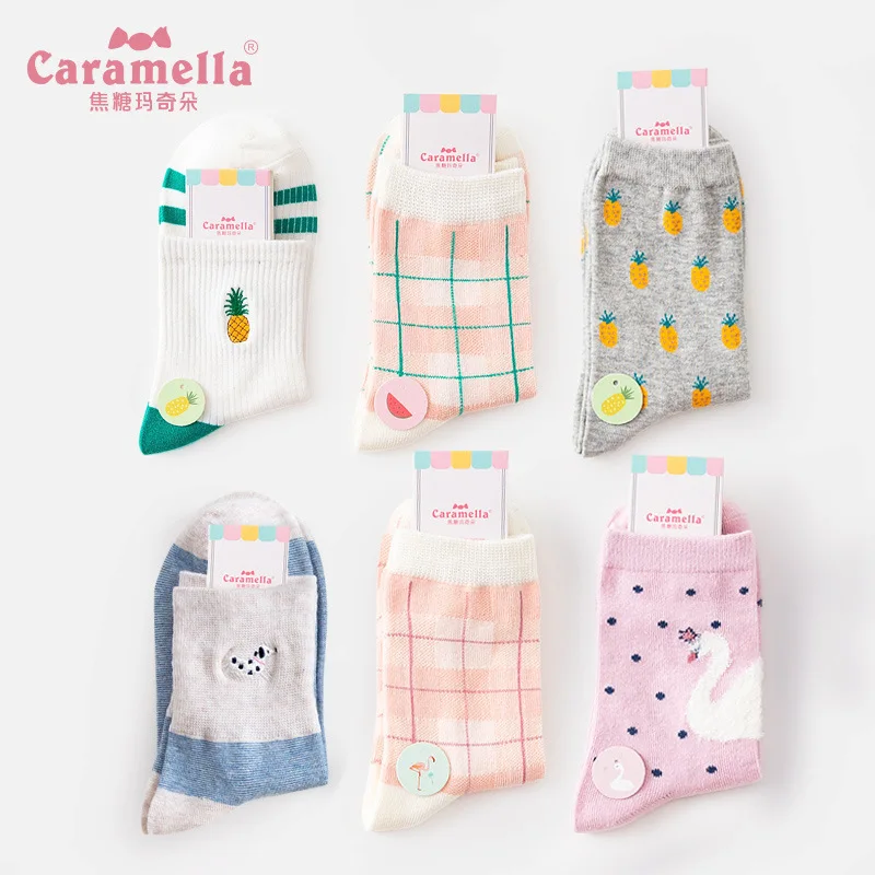 Caramella/осенне-зимние женские носки с новым рисунком жаккардовые короткие вышивкой