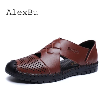

AlexBu 2020 Fashion Men Genuine Leather Shoes Man Sandals Breathable Spring Man Business Office Shoe Comfortable Dropshipping