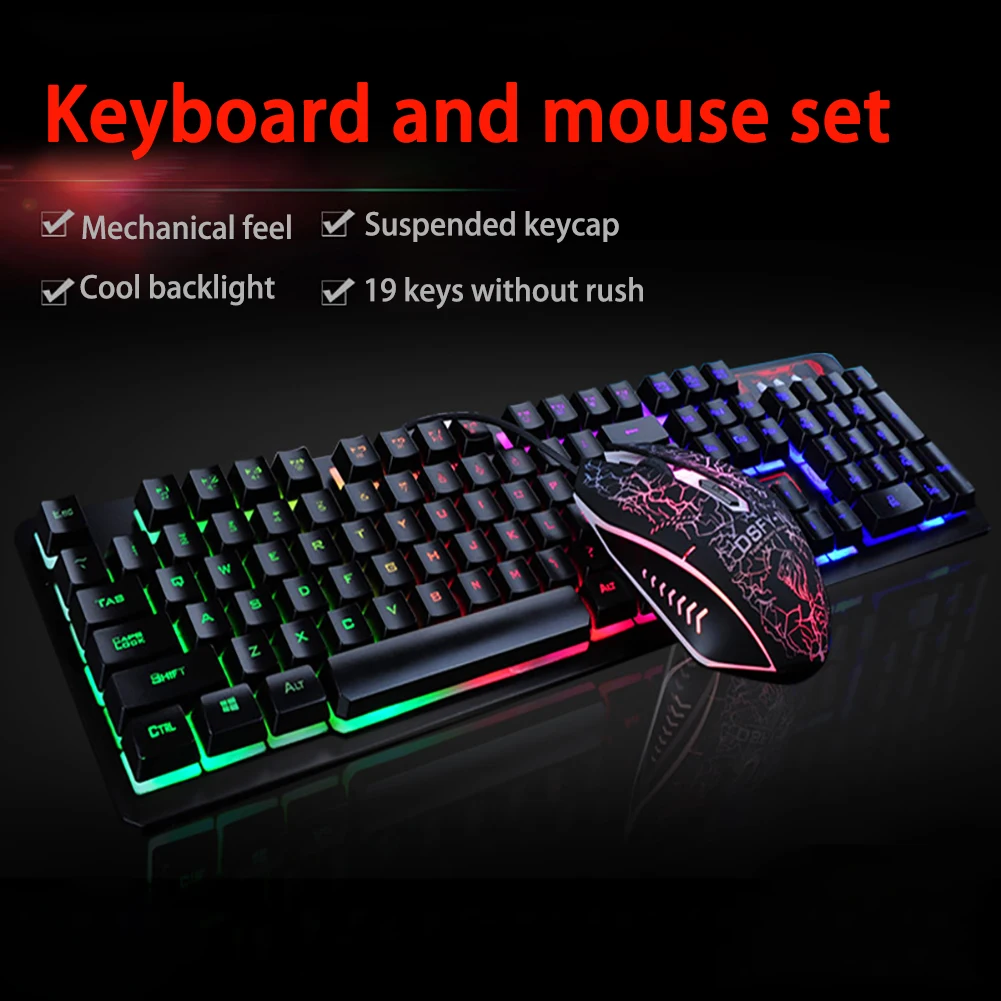 

Colorful LED Backlit Gaming Keyboard PC Laptop Ergonomic 104 Keys USB Gaming Wired Keyboard Mouse Mat Set