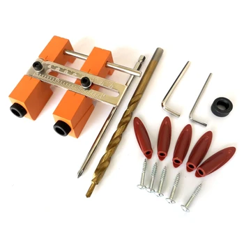 

Adjustable Double Pocket Hole Jig System 9.5Mm 3/8 inch Drill Bits Doweling Drilling Jig Punch Locator Woodworking Drill Guide