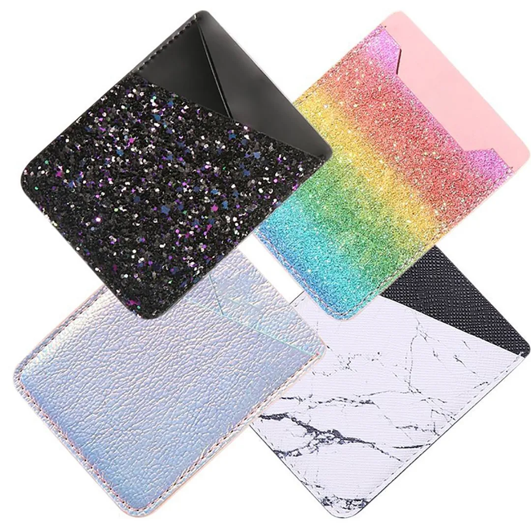 

Fashion Silicone Cell Phone Card Holder Rainbow Starry Black Marble Pattern for Phone Credit Card Holder Adhesive Pouch Case