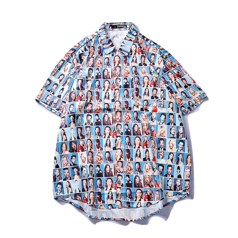 

Character Full Printed Retro Hip Hop Shirt Men Turn-down Collar Retro Shirts Short Sleeved Shirts for Mens S-2XL