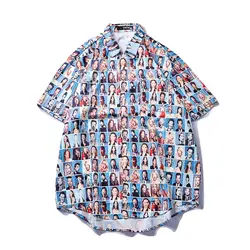 Персонаж Полный Печатный Ретро хип-хоп рубашка мужская Turn-Down воротник ретро рубашки с короткими рукавами рубашки для мужчин s S-2XL