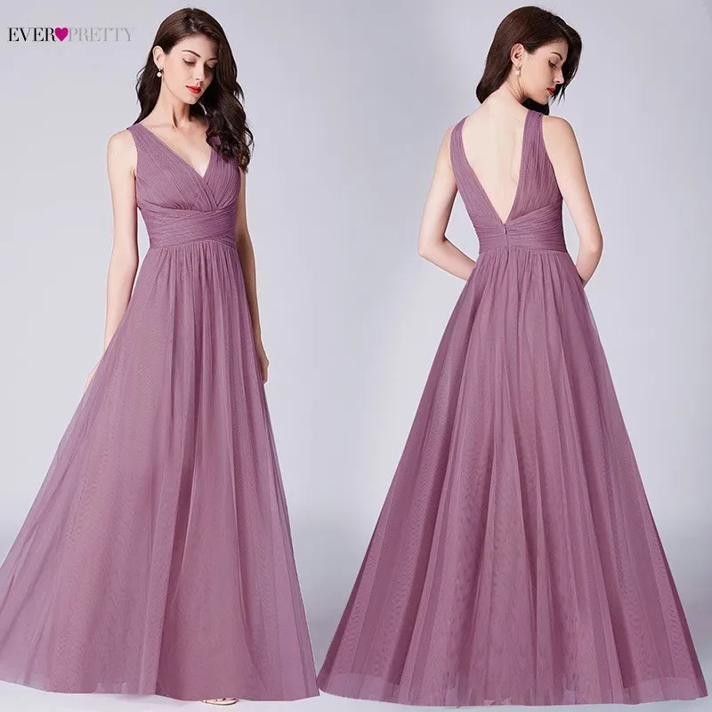 Элегантные длинные пыльные розовое платье подружки невесты Ever Pretty v образным