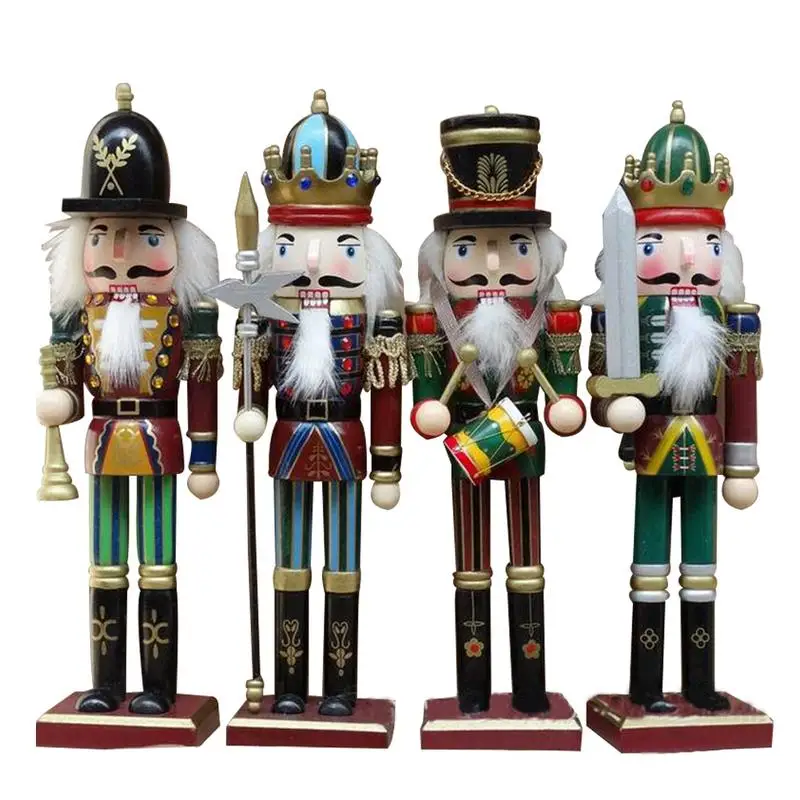 

4PCS Solid Wood Nutcracker Soldiers Gift Set Classic Hand Painting Doll Great Decoration for Office Home Christmas