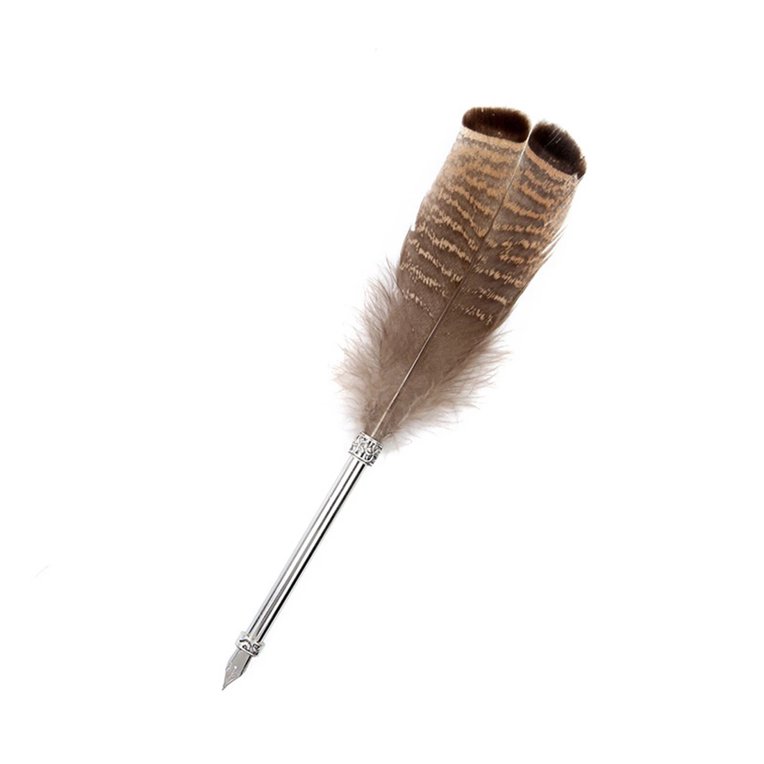 

Creative Craft Vintage Feather Pen Vintage Carved Metal Drown Pen Signature Gift Turkey Feather Pen Set
