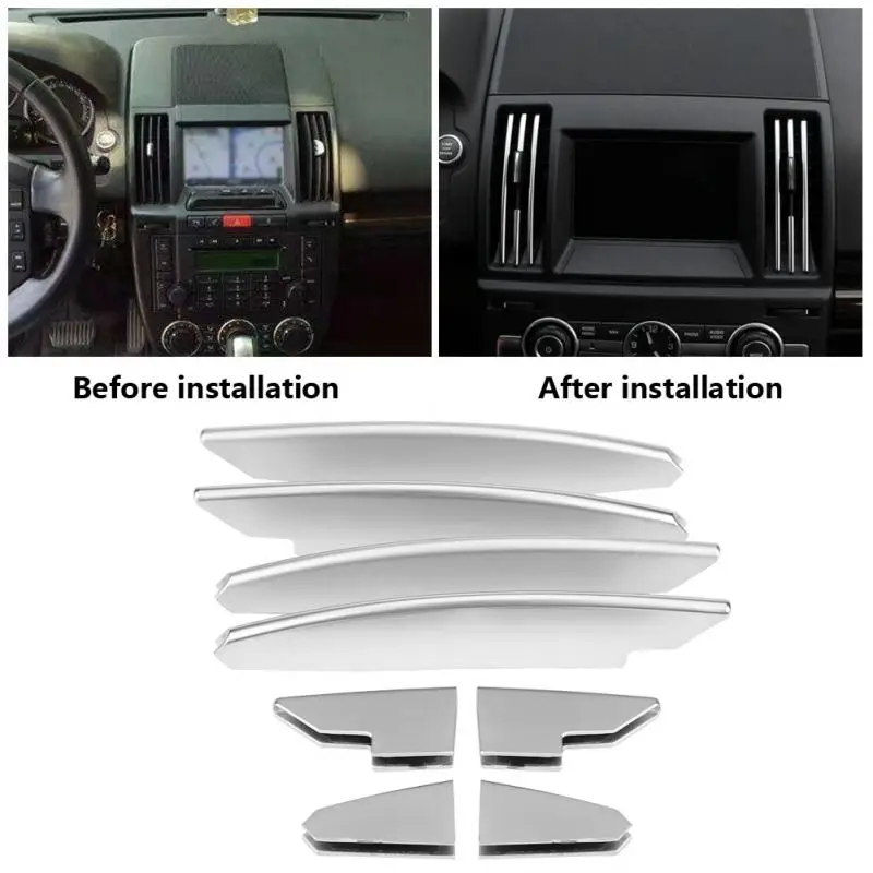 

8Pcs ABS Plastic Chrome Interior Center Air Conditioning Vent Outlet Trim Strips for Land Rover Freelander 2 08-15 High Quality